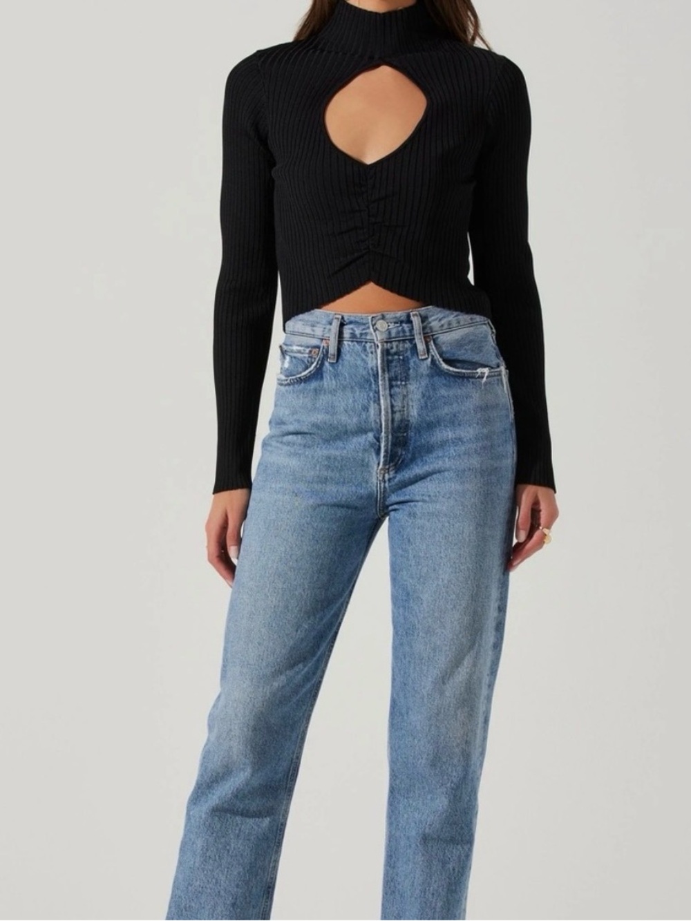 Astr Black Ribbed Cutout Cropped Sweater